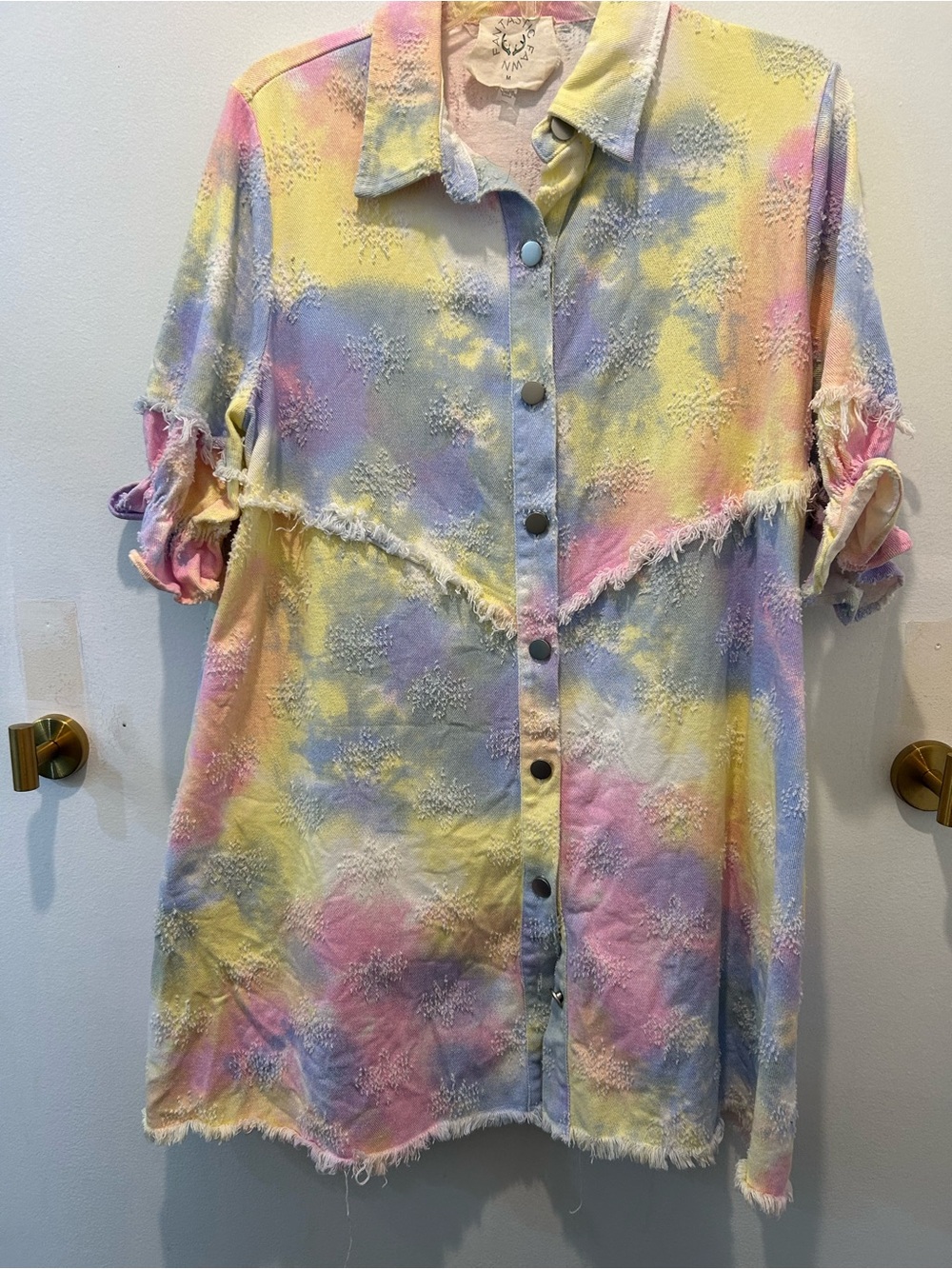 Fantastic Fawn Pastel Tie-Dye Button-Front Midi Dress